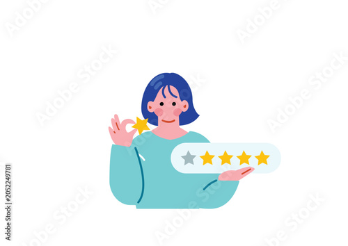 口コミを投稿する女性のイラスト
