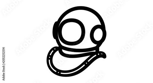Foto A black and white illustration of a scuba divers helmet and hose