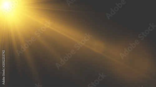 Golden Sun Light Rays with Warm Bokeh Effect from Top Left Corner
