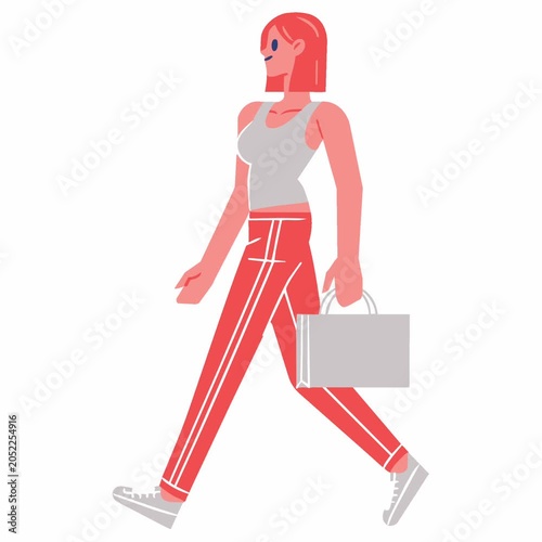 Animated teenage girl carrying a shopping bag while walking, representing retail purchases, consumer lifestyle and casual everyday shopping
