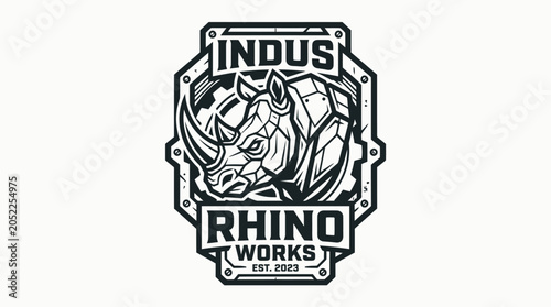 Obraz na plátně Black and white rhino logo.