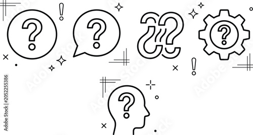 Fotografía Question mark line art vector illustration set with faq help support problem sol