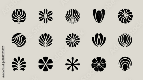 Minimalist black and white geometric floral and striped patterns collection