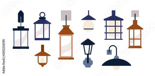 Lamps and lanterns for outdoor home decoration, set. Exterior lighting, wall ...
