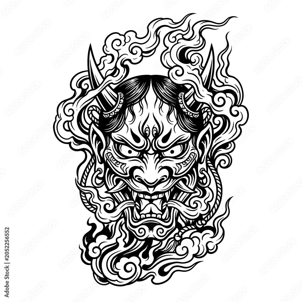 Fototapeta premium Japanese demon mask illustration
