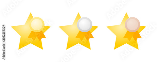 Set gold silver and bronze medal star award icon vector design