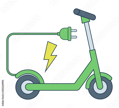 flat vector illustration of eco-friendly electric vehicles and green energy icons ideal for sustainability and clean technology concepts