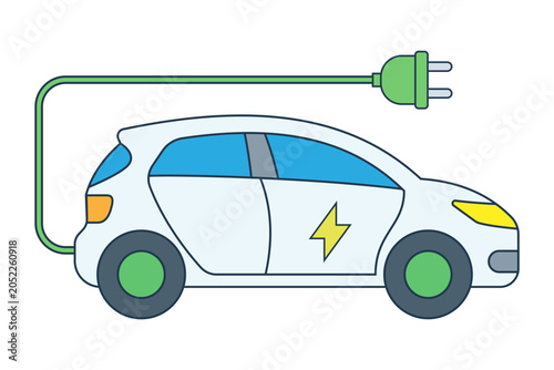 flat vector illustration of eco-friendly electric vehicles and green energy icons ideal for sustainability and clean technology concepts