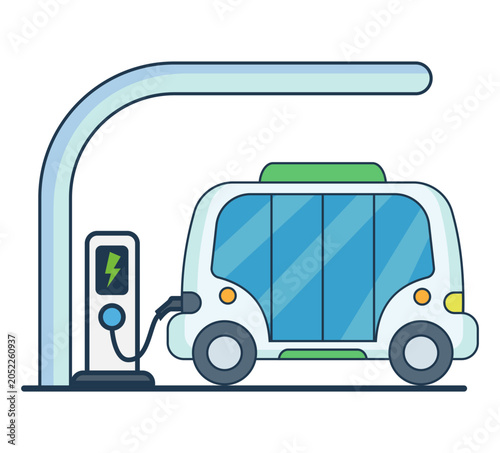 flat vector illustration of eco-friendly electric vehicles and green energy icons ideal for sustainability and clean technology concepts