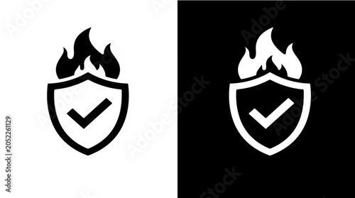 Bild auf Leinwand Fire Shield Icon Representing Protection, Safety, and Security Under Pressure