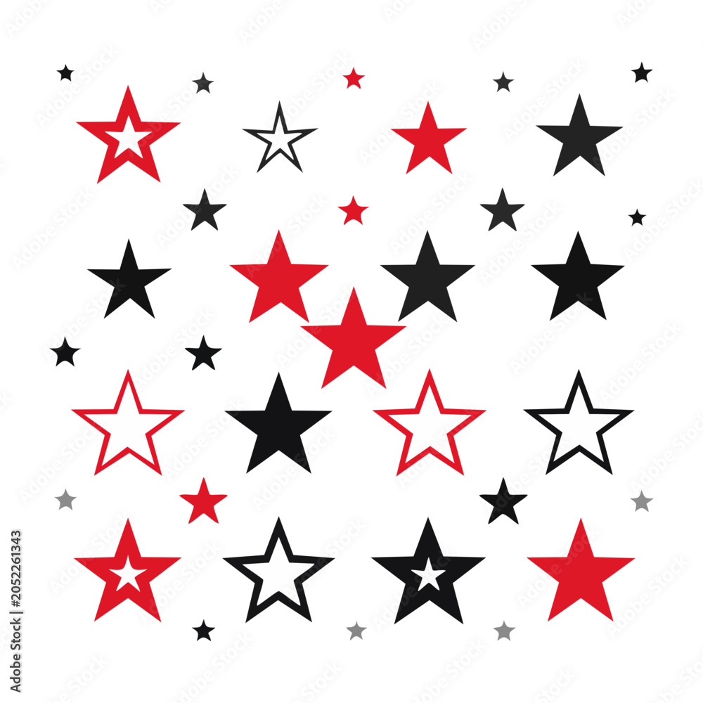 Obraz premium Scattered red and black stars on white background