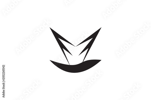 Minimalist Black Abstract Logo; Sharp Modern Winged Emblem Vector Geometric Monogram Brand Icon