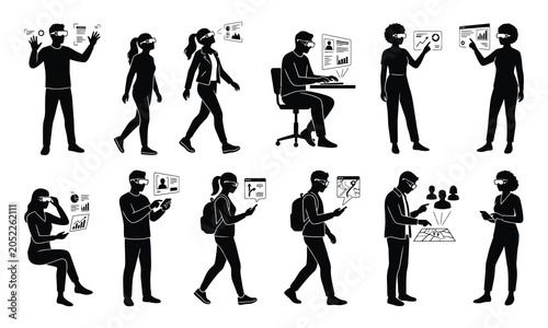 Augmented Reality Glasses User Silhouette pack unique designs collection vector illustration