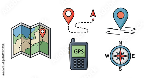 Fotografie GPS Navigation Device with Map Compass.