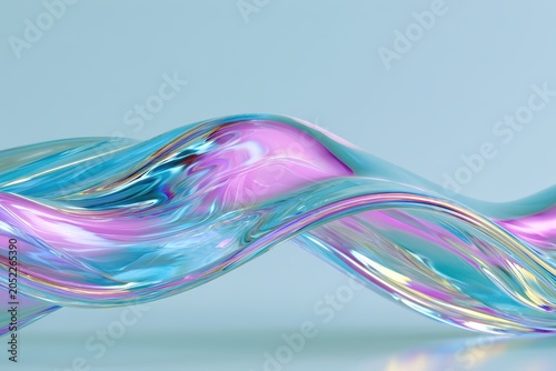 Iridescent fluid spiral twisting through soft pastel light in a sharp macro shot for creative cosmetic branding and digital marketing