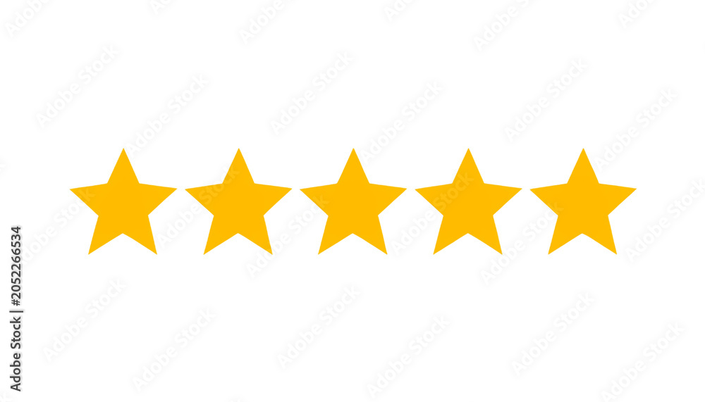 Fototapeta premium Five Yellow Stars Aligned on White Background Minimalist Design