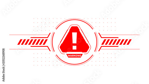 Futuristic HUD warning sign with exclamation mark. Red sci-fi alert icon on transparent background for game UI, cyber error, and technology interface design.