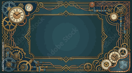 Photos Modern steampunk poster background, geometric mechanical elements, stylized gear