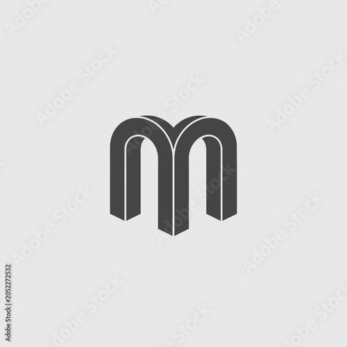 Abstract grey arched letter M logo with layered depth.