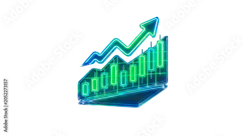 Trading candlestick chart with upward momentum on isolated transparent background