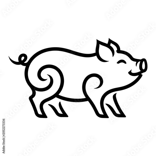 Minimalist line art illustration of a happy piglet.