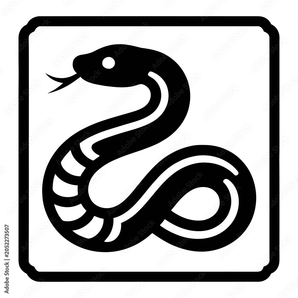Fototapeta premium Minimalist snake icon vector illustration in black and white.
