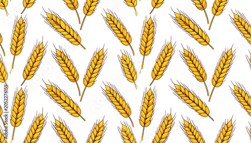 Golden wheat ears seamless pattern, textured harvest motif, agricultural background, nature's bounty