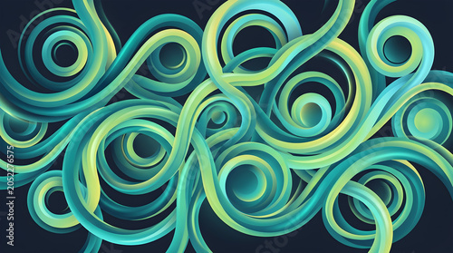 Tropical Gradient Wave Background with Teal Turquoise and Lime Abstract Ribbons