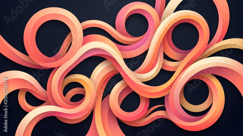 Colorful Sunset Gradient Ribbon Background with Coral Pink and Orange Abstract Curves