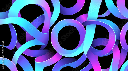 Abstract Aurora Gradient Ribbon Loops Background with Neon Cyan Blue and Purple Curves