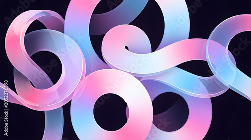 Liquid Glass Gradient Abstract Background with Modern Transparent Ribbon Loops