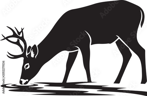 deer silhouette grazing by water black and white vector illustration silhouette high quality