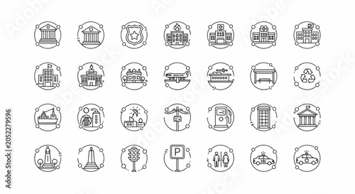 Fotografie Set of city and public service icons representing buildings and infrastructure elements