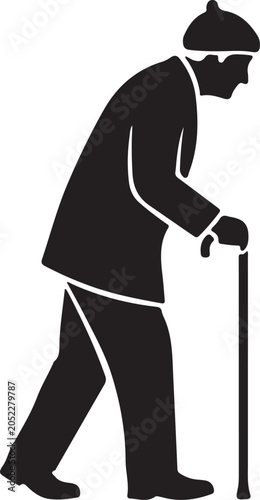 elderly man walking with cane silhouette high quality professional detailed modern elegant stylish