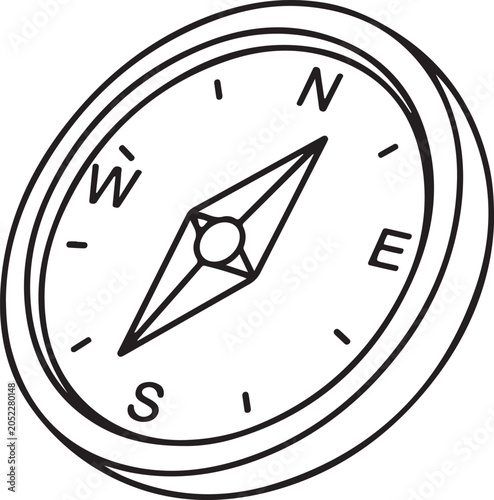 Compass with cardinal directions hand drawn style black and white silhouette high quality