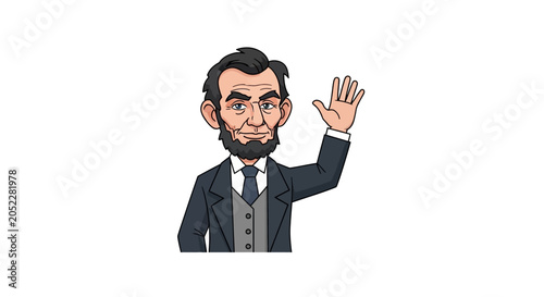 Tableau sur toile Cartoon Abraham Lincoln waving hand.