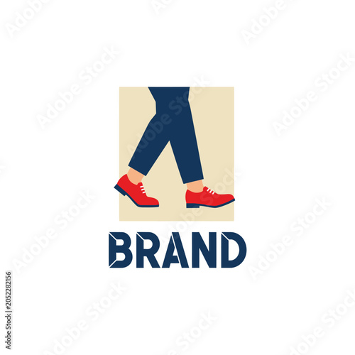 Tableau sur toile Illustration of a person walking wearing red shoes, navy pants, with a beige bac