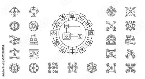 Foto Corporate structure and central management line icon collection.