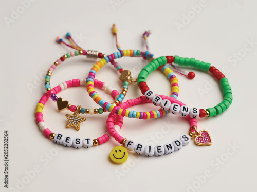 Colorful Beaded Bracelets with Best Friends Text and Charms