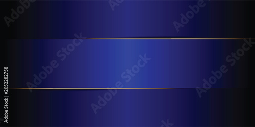 Abstract premium dark royal blue background with elegant gold metallic horizontal stripes. Luxury minimalist backdrop featuring a vibrant blue gradient center panel with sleek glowing golden lines