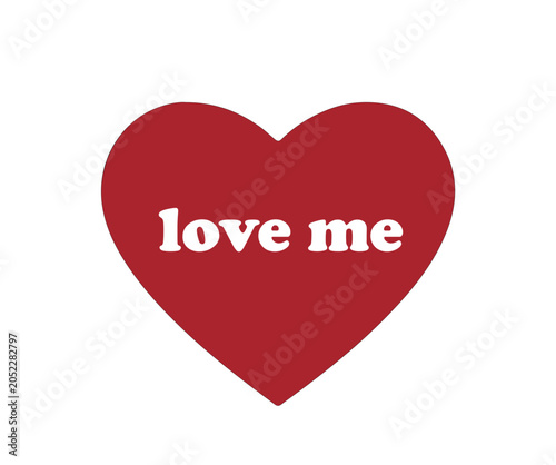 Love me text in a red heart on a white background,