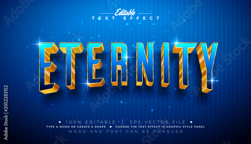 Fotografi Eternity Text Effect Design Editable Vector Graphic Style with Gold Framed 3d Typography Lettering on Blue Background