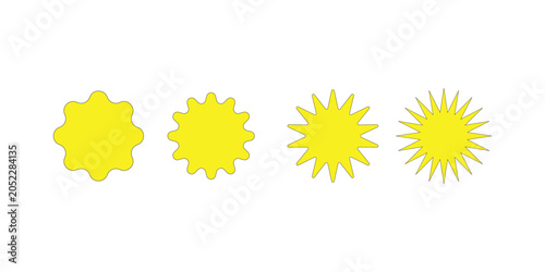 Bild auf Leinwand Yellow sunburst shapes arranged in a row on a white background