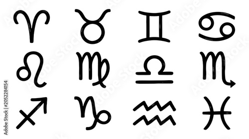 Bild auf Leinwand Hand drawn zodiac sign icon collection isolated on white