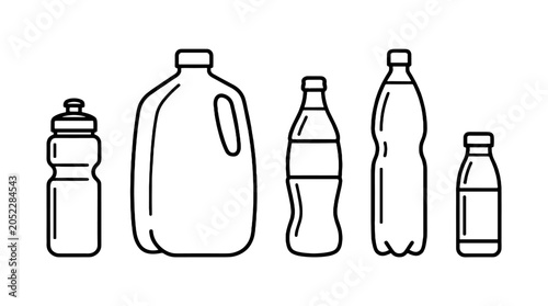 Konstfotografi Set of plastic bottle outline icons isolated on white