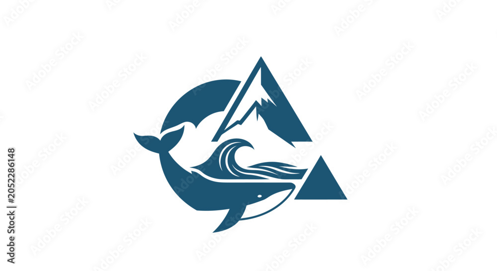 Fototapeta premium whale wave mountain eco friendly logo.