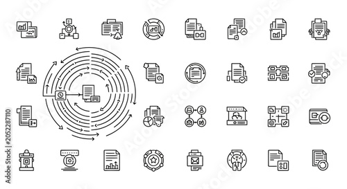Schilderij op canvas Document management and workflow process icons for corporate office systems