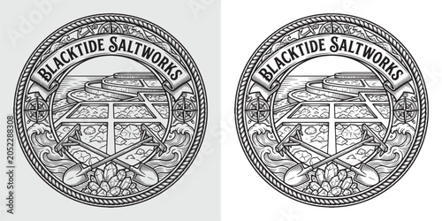 Tableau sur toile Detailed Badge Design for Blacktide Saltworks with Salt Panning Tools