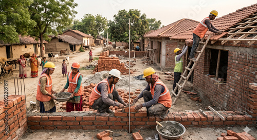 Indian Mason Laying Bricks on Construction Site