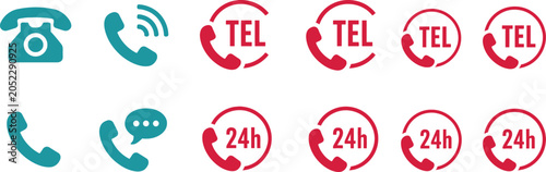 Telephone and 24 Hours Customer Service Icon Set, Contact Us Communication Vector Symbols for UI Design
